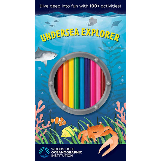 Woods Hole Oceanographic Institution Undersea Explorer activity book cover featuring a colorful rainbow porthole window on an underwater scene background.