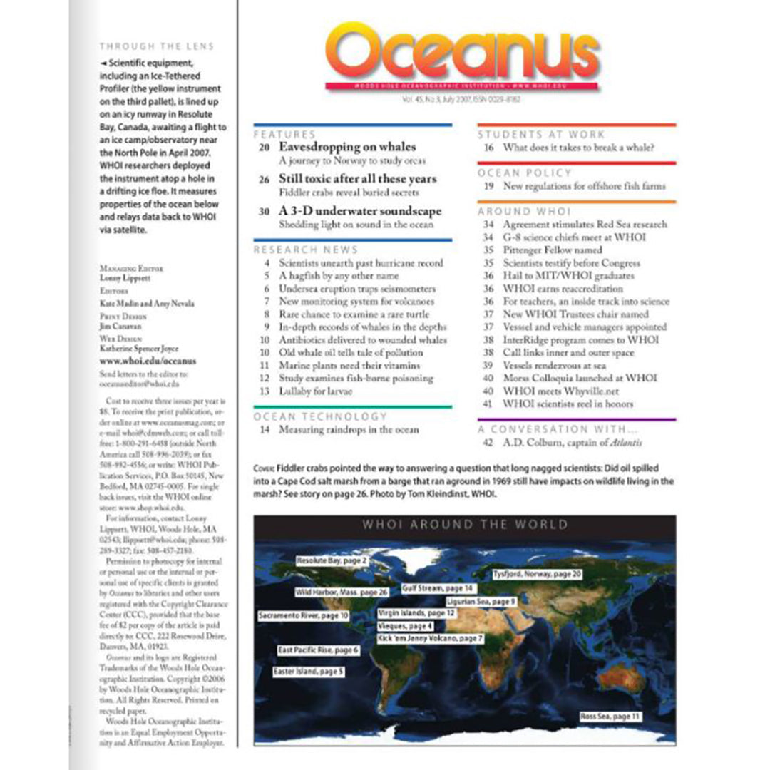 Oceanus Magazine: Eavesdropping on whales/fiddler crab's buried secrets