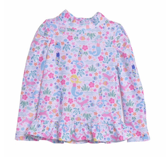 Children's Ruffled Mermaid Rash Guard - UPF 50+