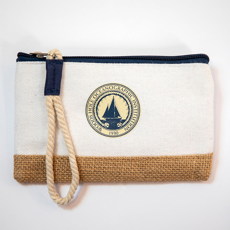Canvas wristlet bag with WHOI Seal